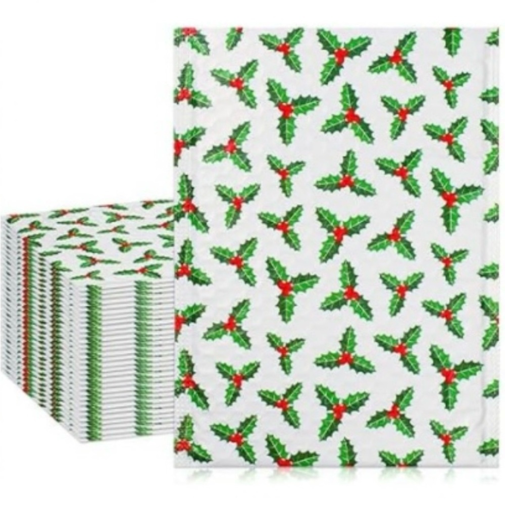 12 Holly Holiday Bubble Poly Mailers w/ 12 thank you stickers